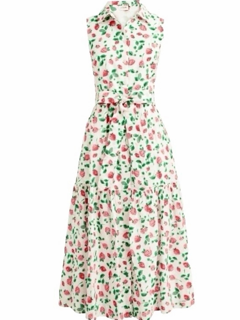 J. Crew Strawberry Print Sleeveless Midi Cotton Shirt Dress Button A Line 6P